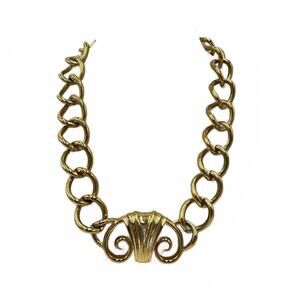 Monet Goldtone Abstract "Ram's Head" / Zodiac / Saggitarius Hook Clasp Necklace